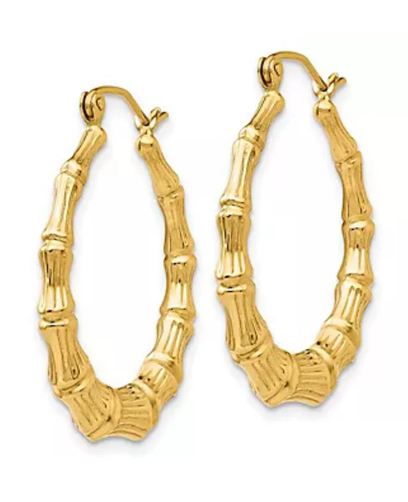 Hoop Earrings 10K Gold Bamboo Patterned - Image 2