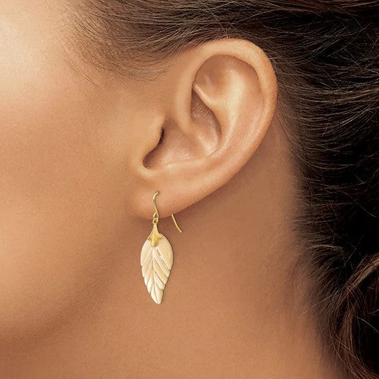 14K Gold Leaf Pearl Earrings - Image 2
