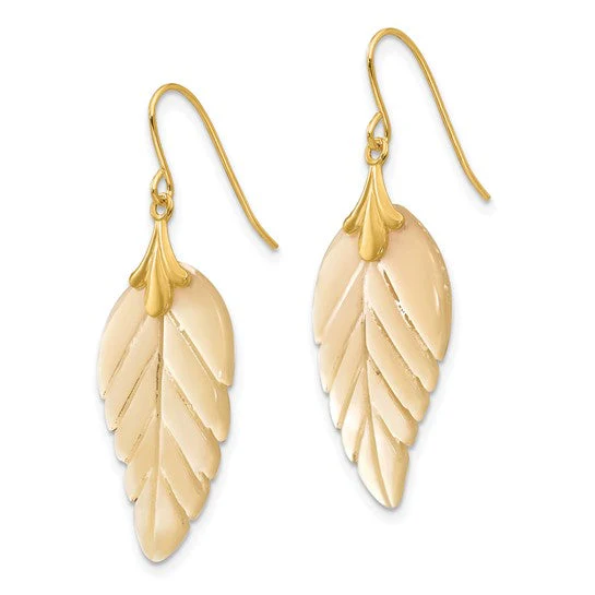 14K Gold Leaf Pearl Earrings - Image 3