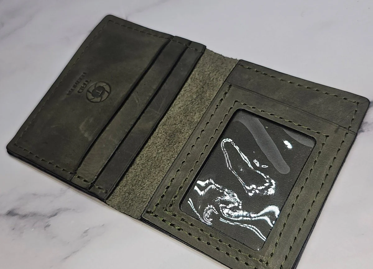 Army Green Military Card Holder - Tactical Style Leather Wallet with ID - Image 3