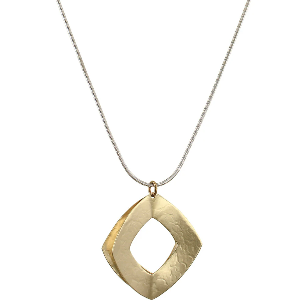 Open Diamonds Long Necklace - Brass & Silver - 28"