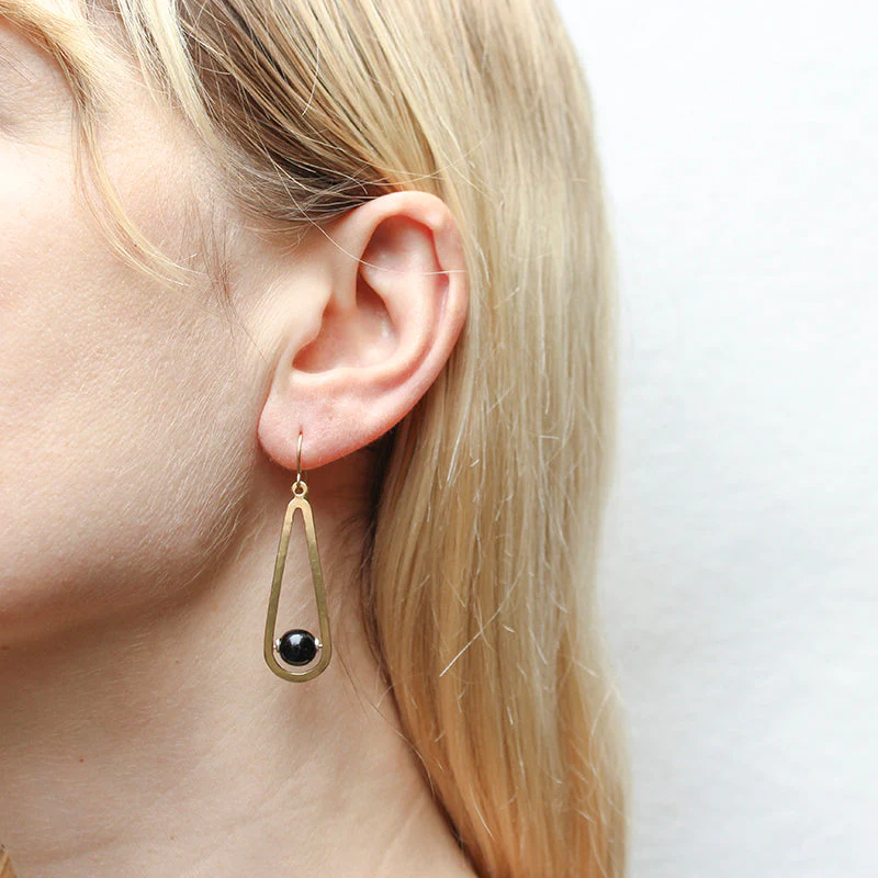 Black Bead with Teardrop Frame Wire Earrings - Image 2