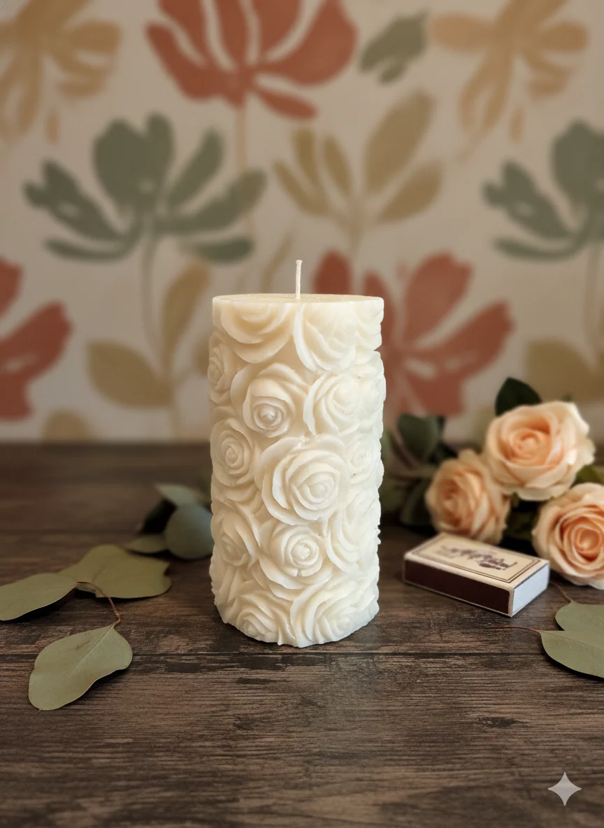 Sculptural Rose Pillar Soy Wax Candle - 4 In - Image 2