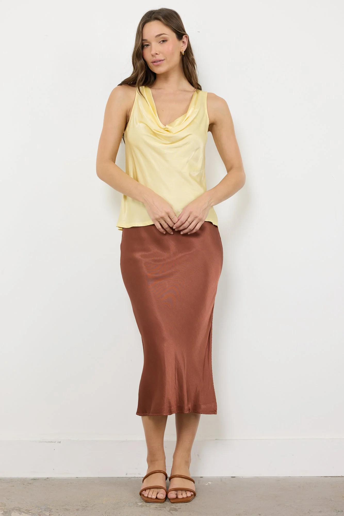 Satin Cowl Neck Silky Tank Top - Charlotte - Image 3