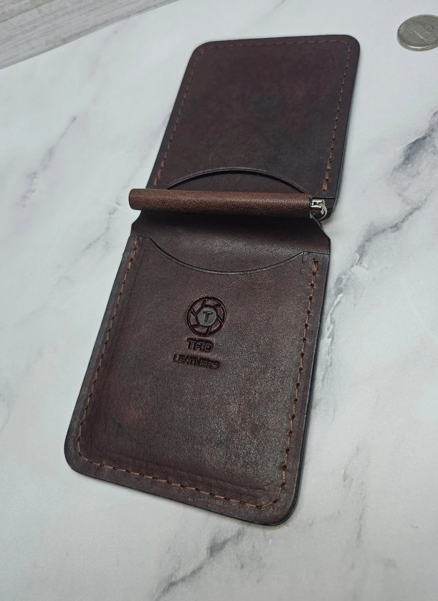 Leather Money Clip Wallet - Chocolate Brown - Image 5
