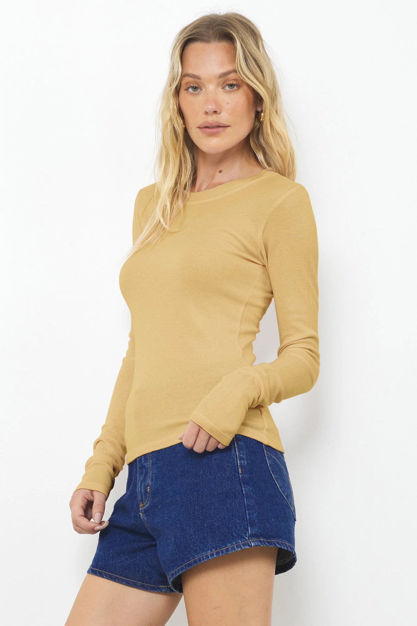 Classic Long Sleeve Lightweight Waffle Knit Top - Image 3