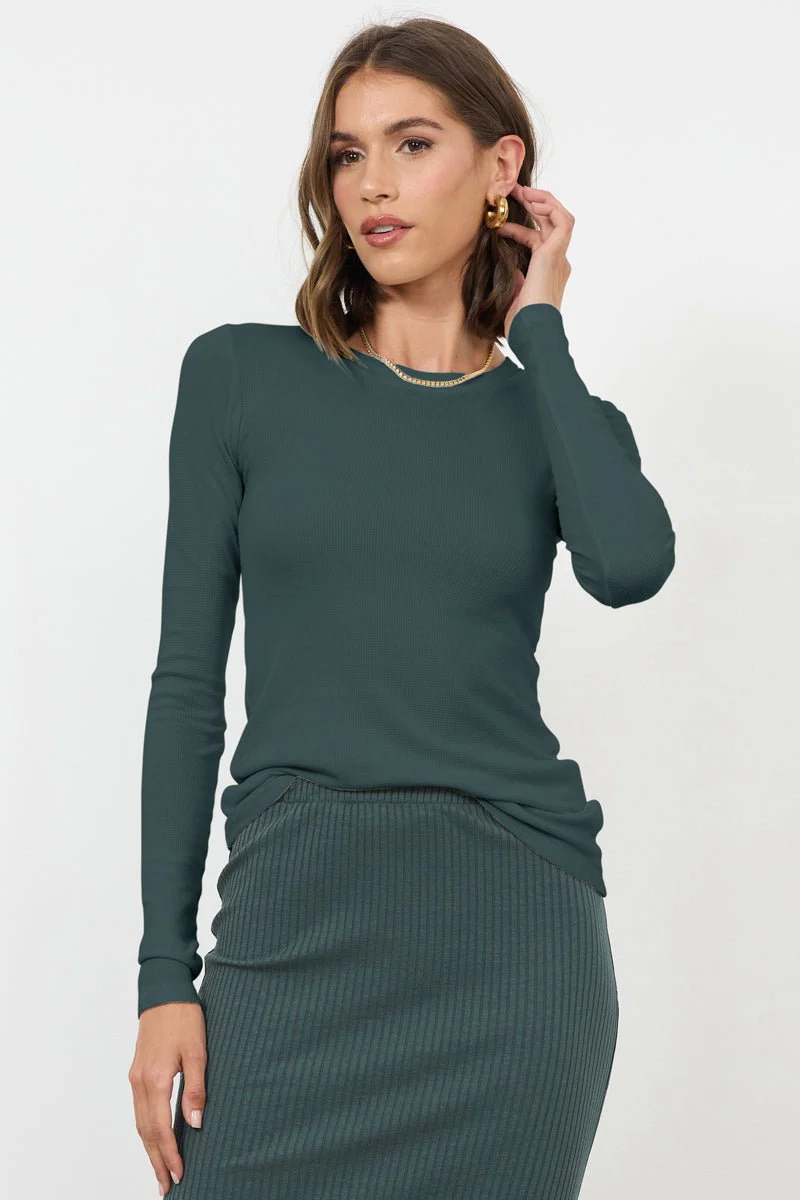 Classic Long Sleeve Lightweight Waffle Knit Top - Image 4