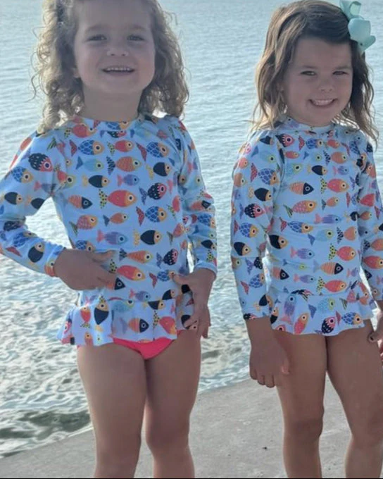Girls Colorful Fish Sun Shirt and Coral Swim Bottom Set - Image 5