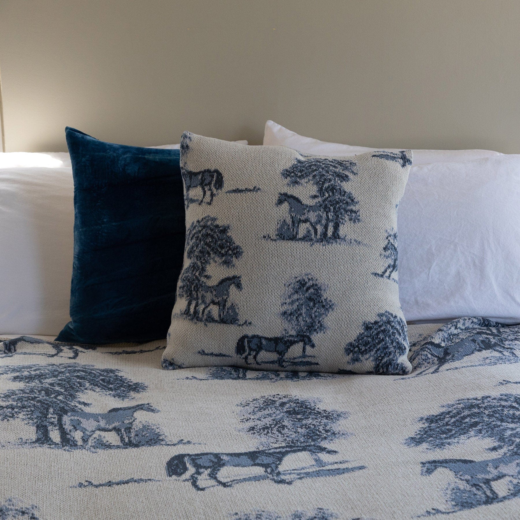 Sustainable Knit Pillow - Equestrian Toile Design - Image 3