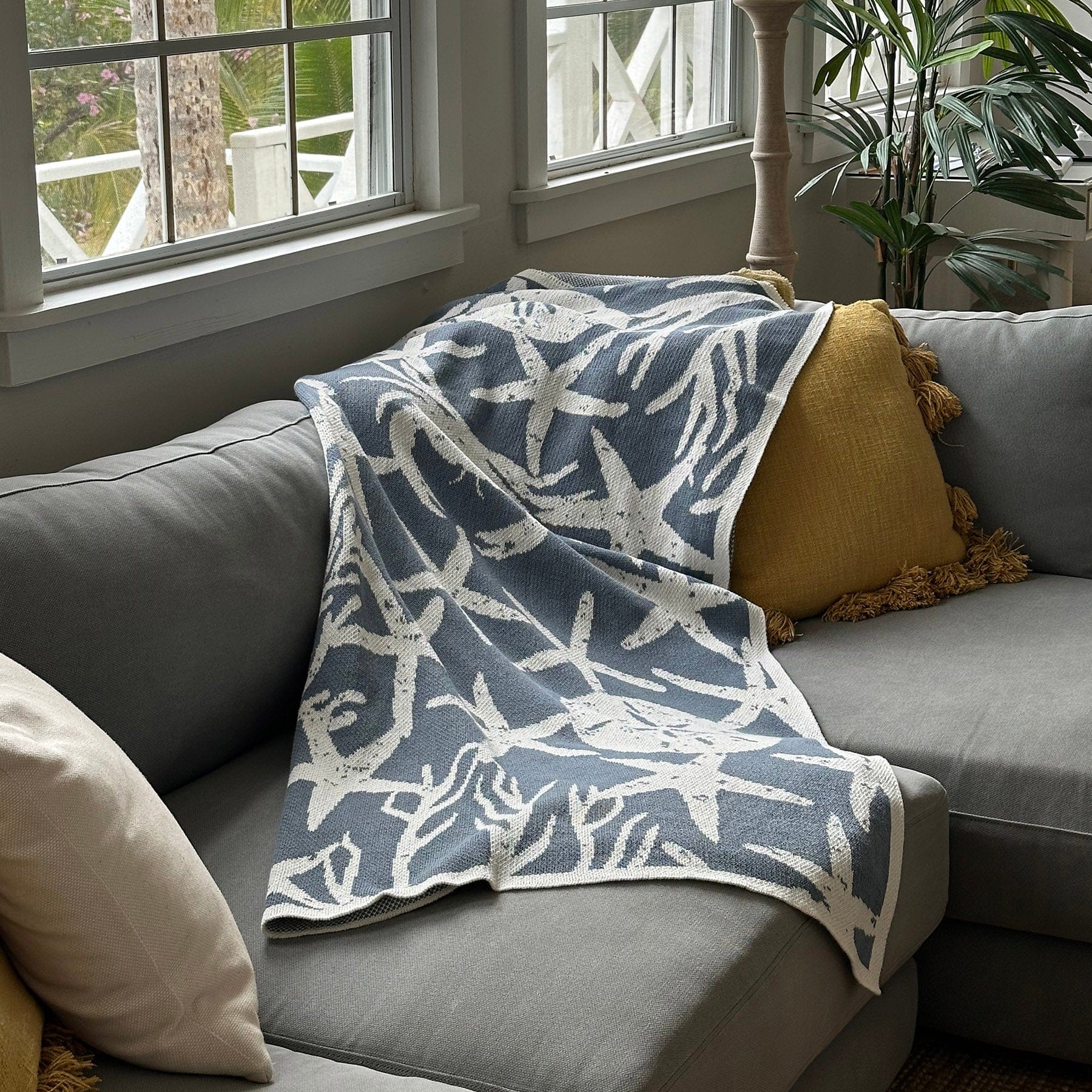 Cotton Sustainable Knit Throw Blanket - Ocean's Edge - Image 2