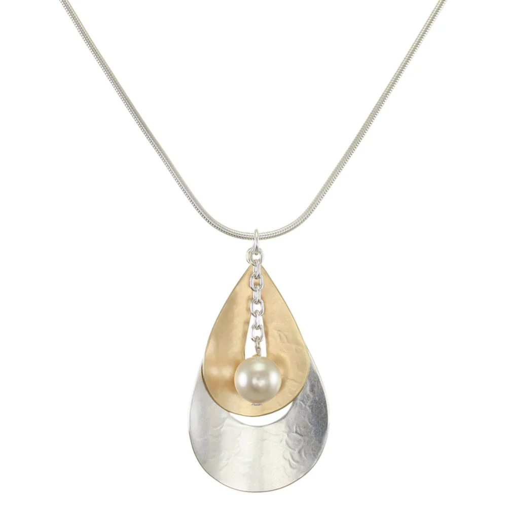 Curved Open Teardrops with Hanging Pearl Necklace