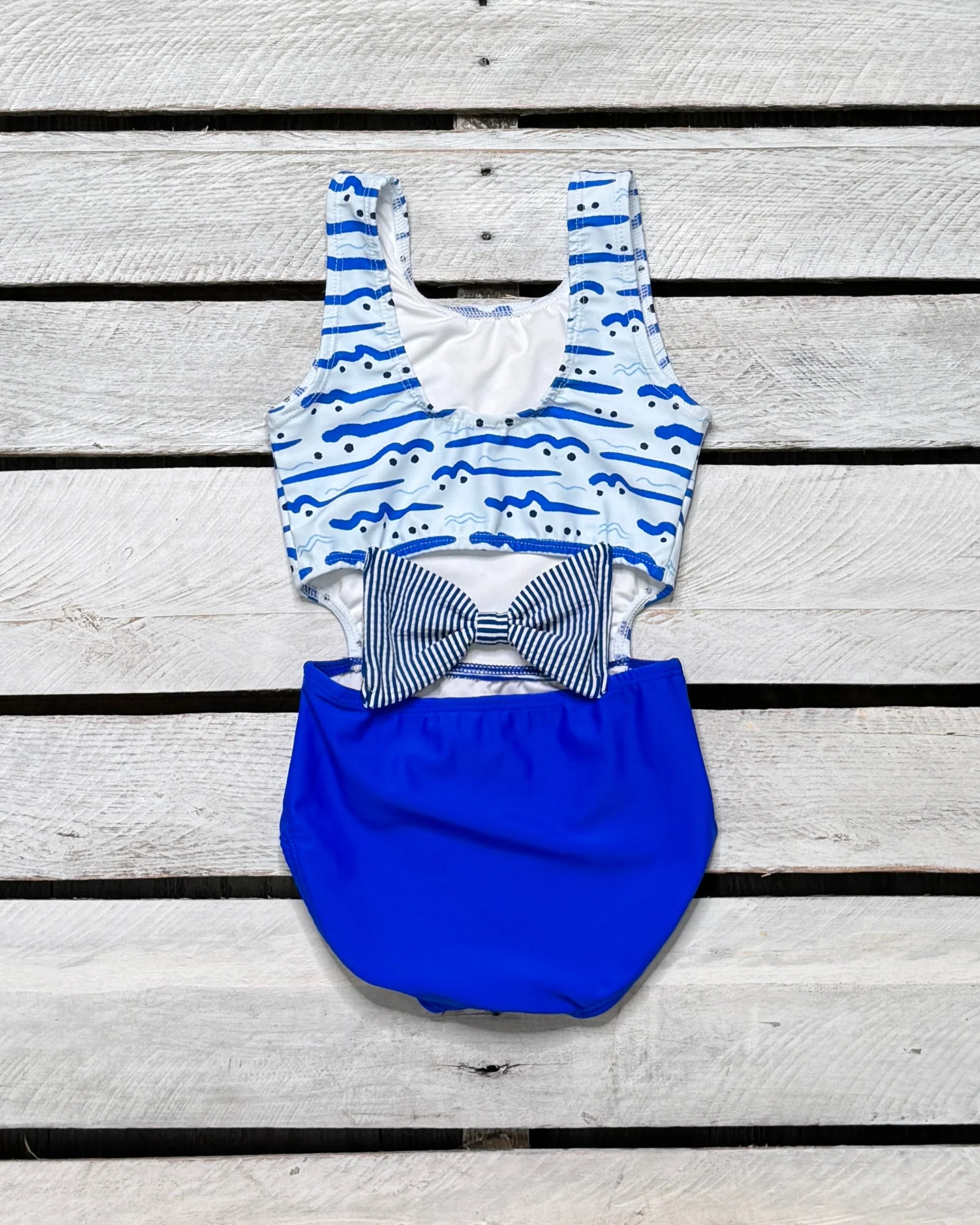 UPF 50 Cute Creature Girls Cutout Swimsuit w/ Bow - Image 2