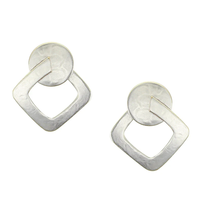 Disc with Interlocking Cutout Square Post or Clip Earrings - Image 2