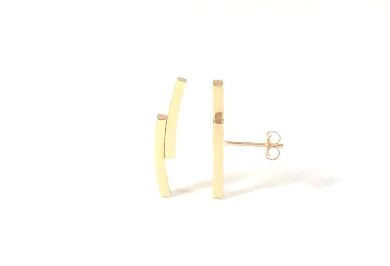 Climber Earrings Double Curve 14K Gold Bar - Image 2