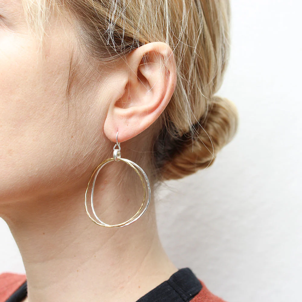 Double Hammered Hoops Wire Earrings - Image 2