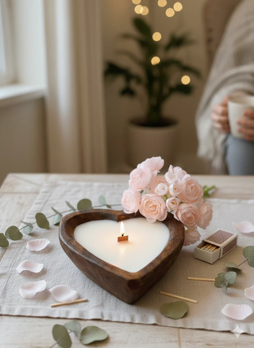 Romantic Wood Bowl Soy Wax Candle - 12 Oz - Image 3