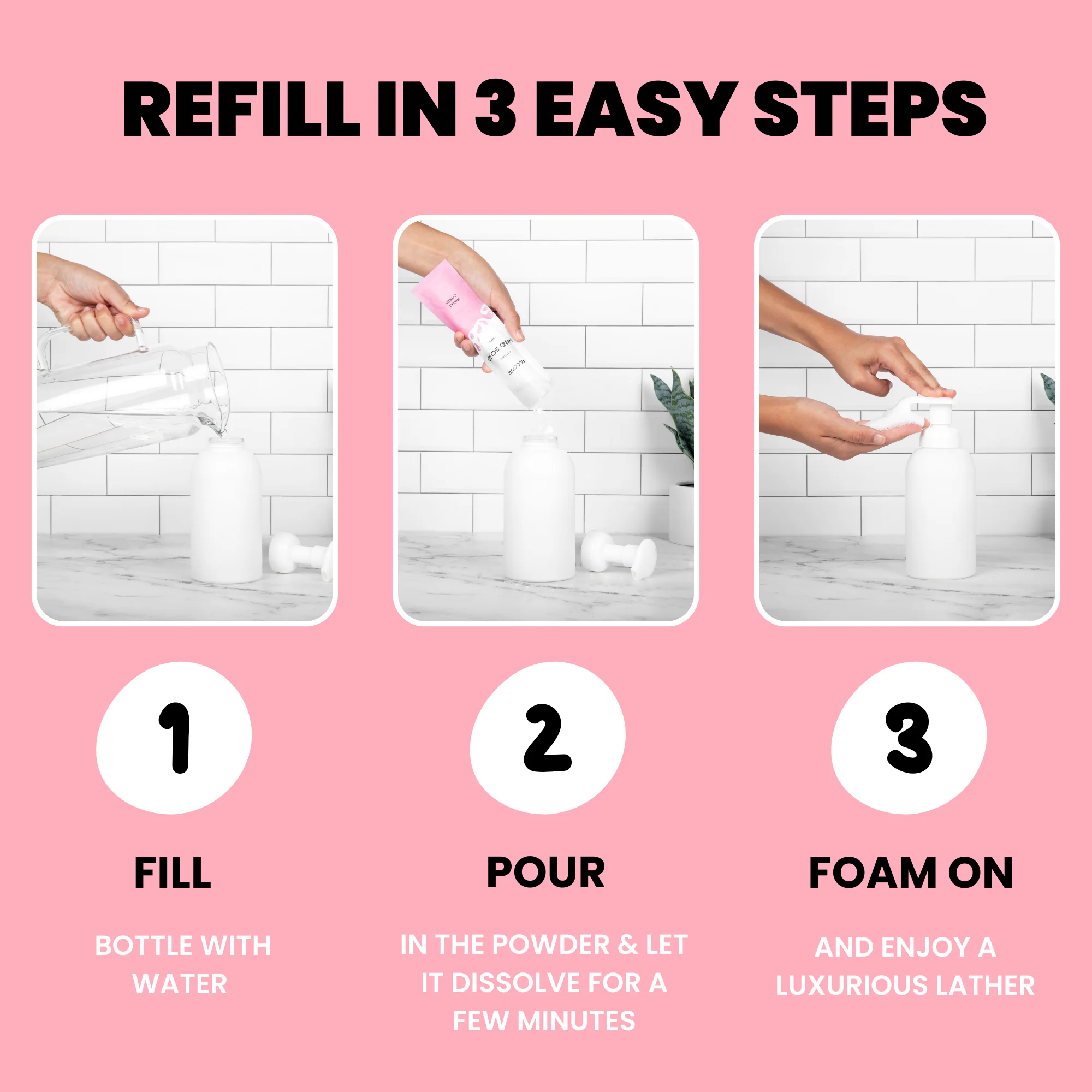 Plastic-Free Foaming Hand Soap Refills Set - Aluminum Bottle - Image 3