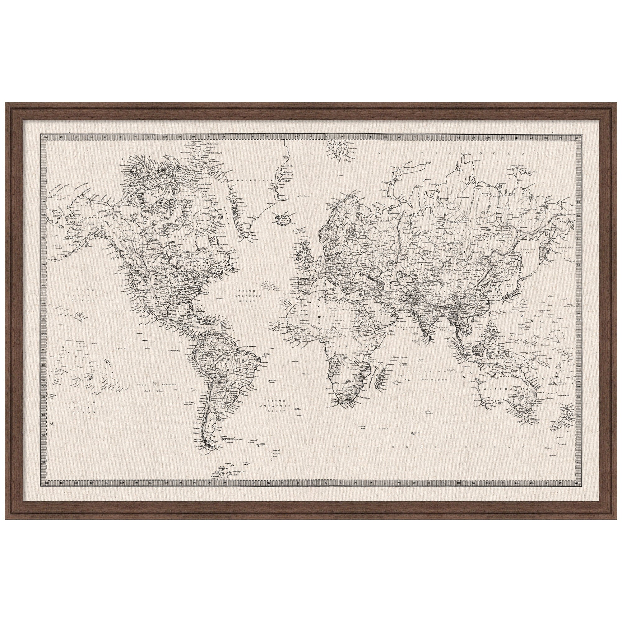 Framed Fabric Pinboard Vintage Black and White Linen World Map Wall Organization - Image 10