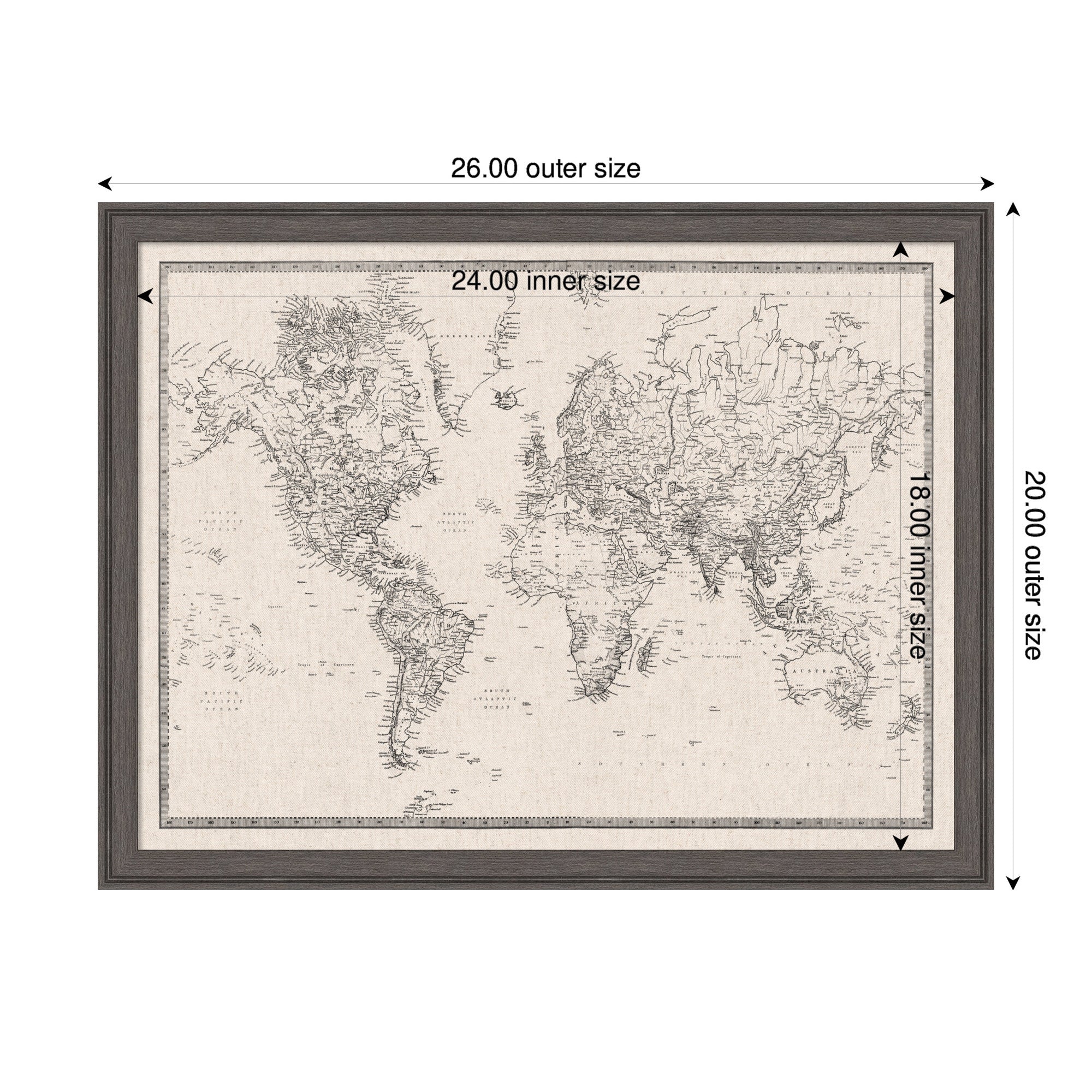 Framed Fabric Pinboard Vintage Black and White Linen World Map Wall Organization - Image 20