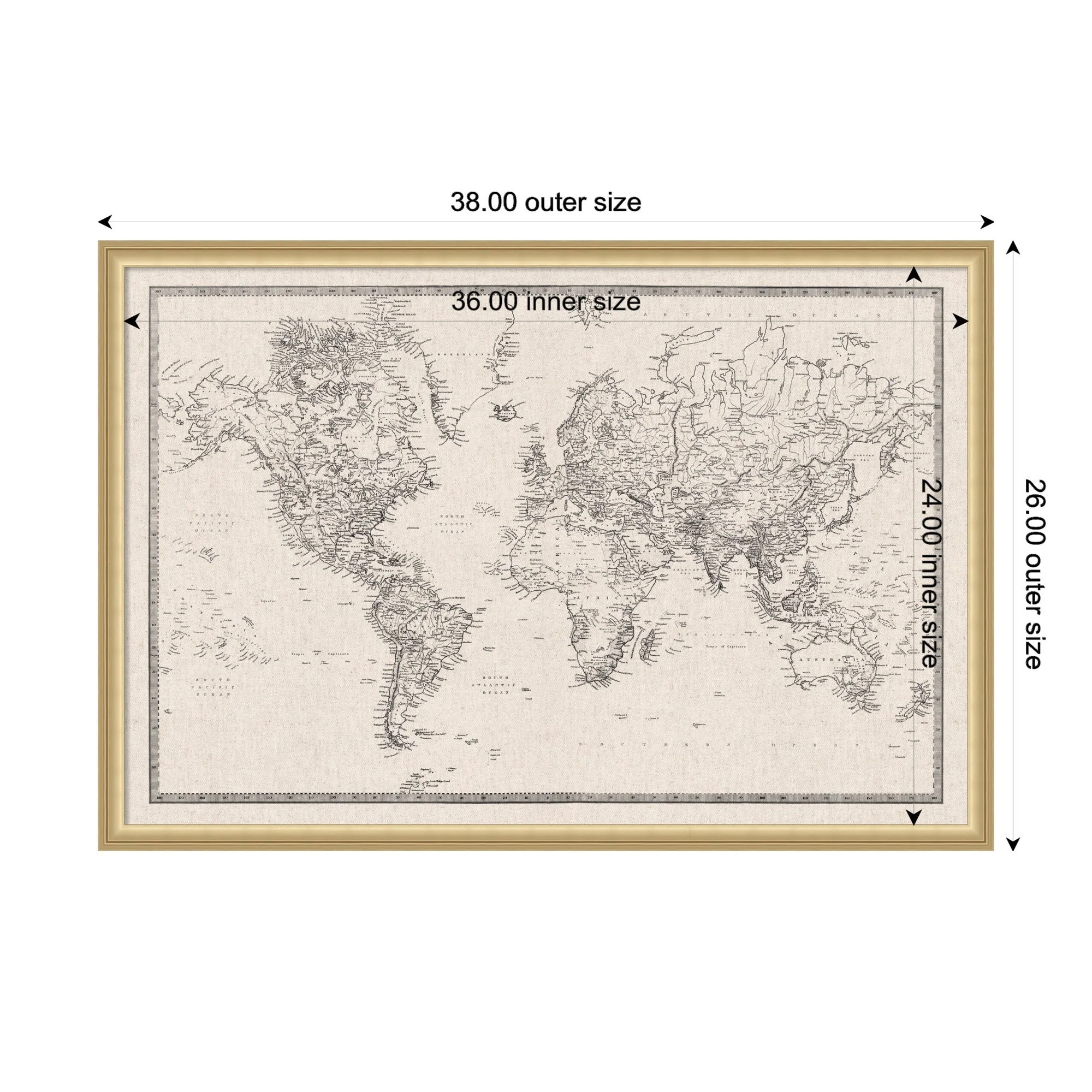 Framed Fabric Pinboard Vintage Black and White Linen World Map Wall Organization - Image 29