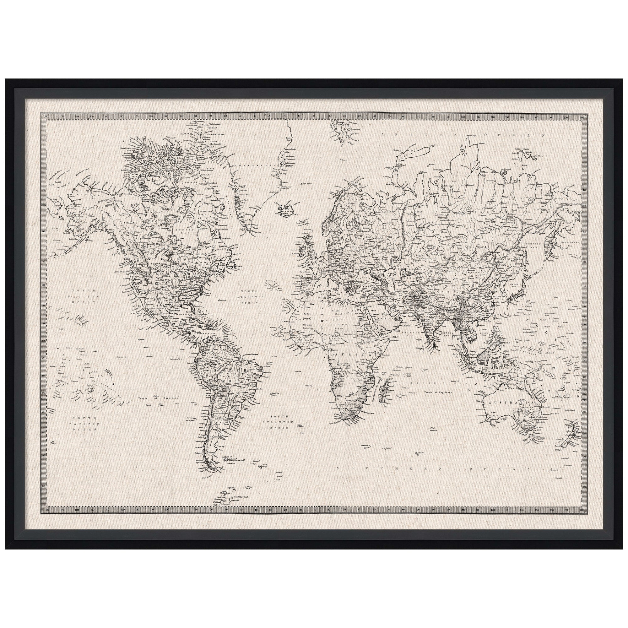 Framed Fabric Pinboard Vintage Black and White Linen World Map Wall Organization - Image 4