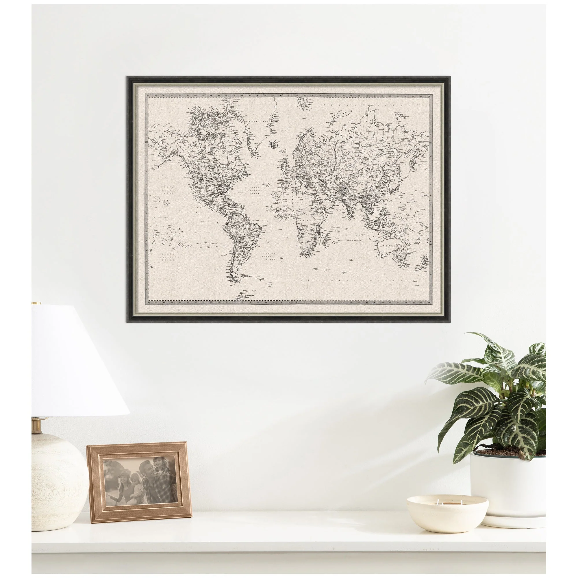 Framed Fabric Pinboard Vintage Black and White Linen World Map Wall Organization - Image 41
