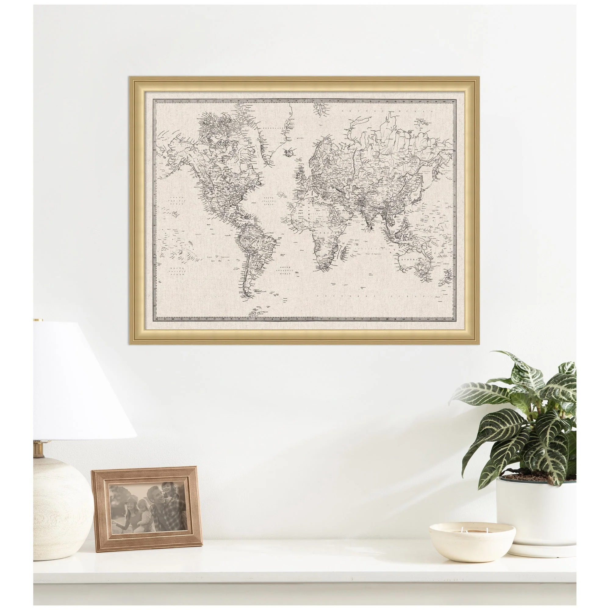 Framed Fabric Pinboard Vintage Black and White Linen World Map Wall Organization - Image 43