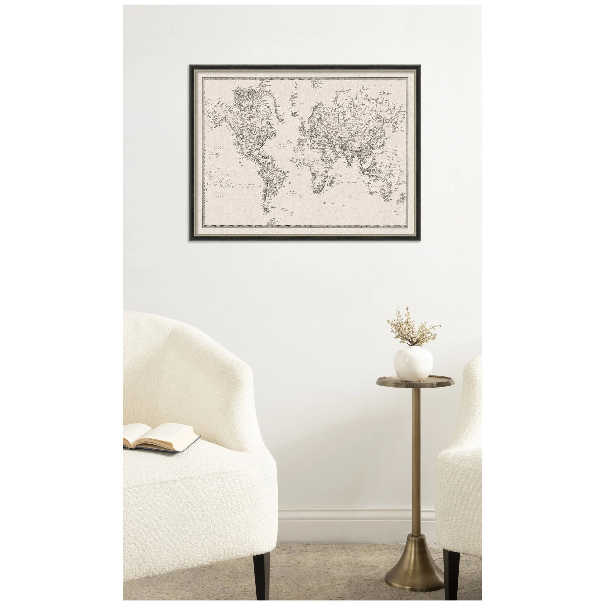 Framed Fabric Pinboard Vintage Black and White Linen World Map Wall Organization - Image 46