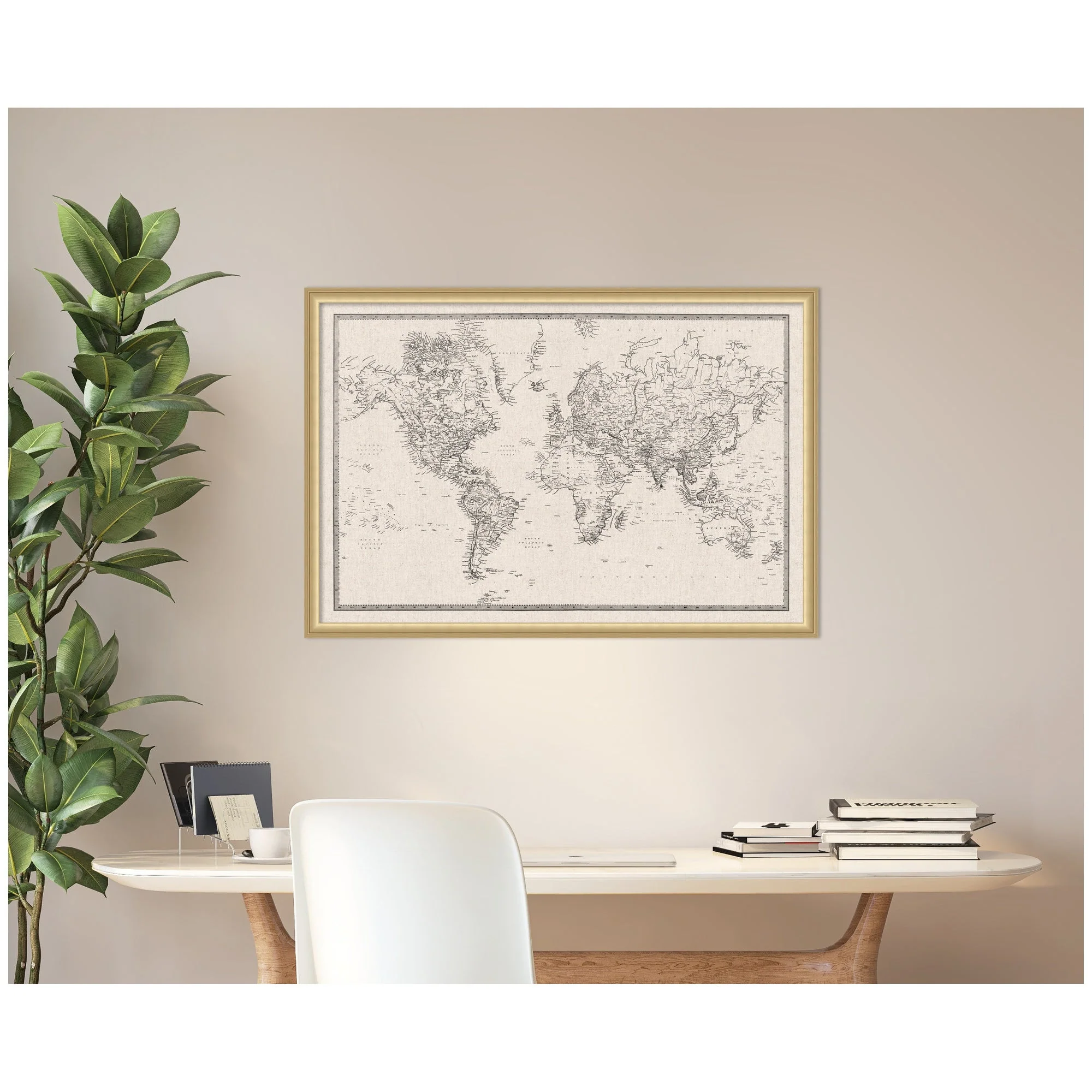 Framed Fabric Pinboard Vintage Black and White Linen World Map Wall Organization - Image 49