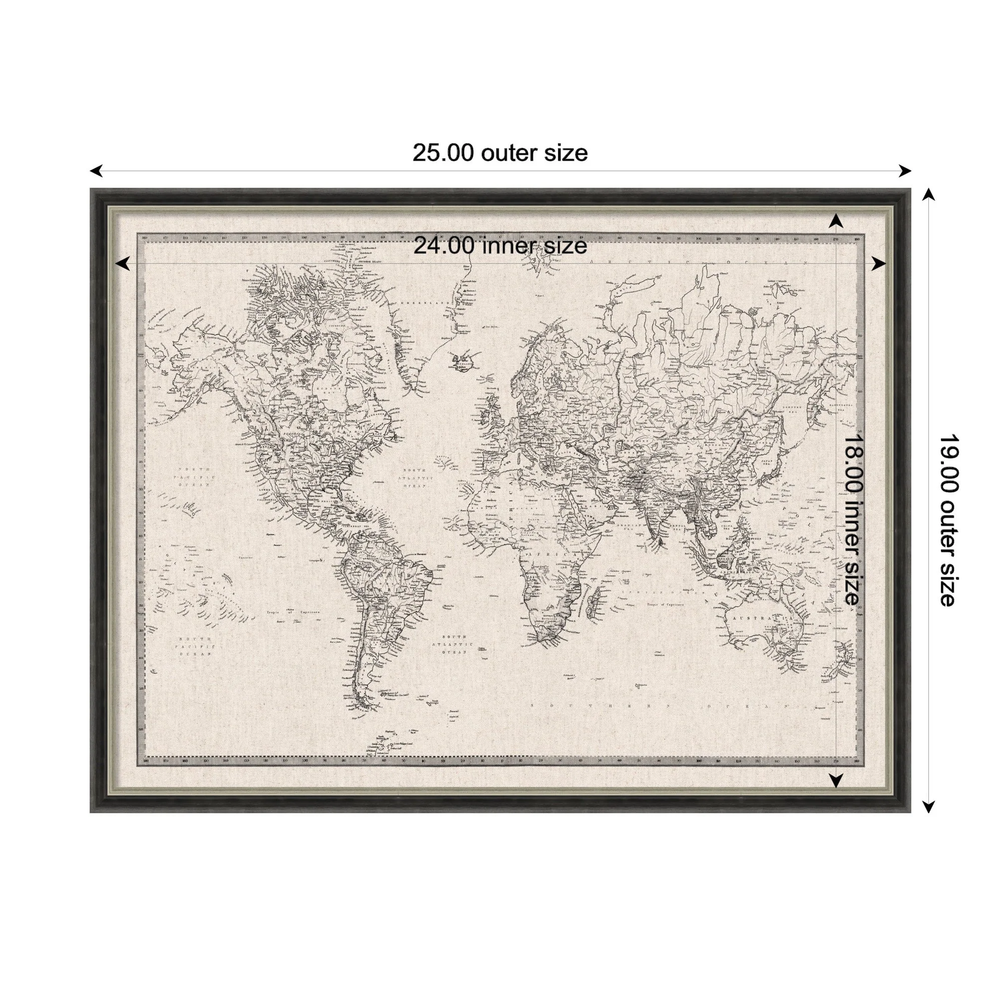 Framed Fabric Pinboard Vintage Black and White Linen World Map Wall Organization - Image 5