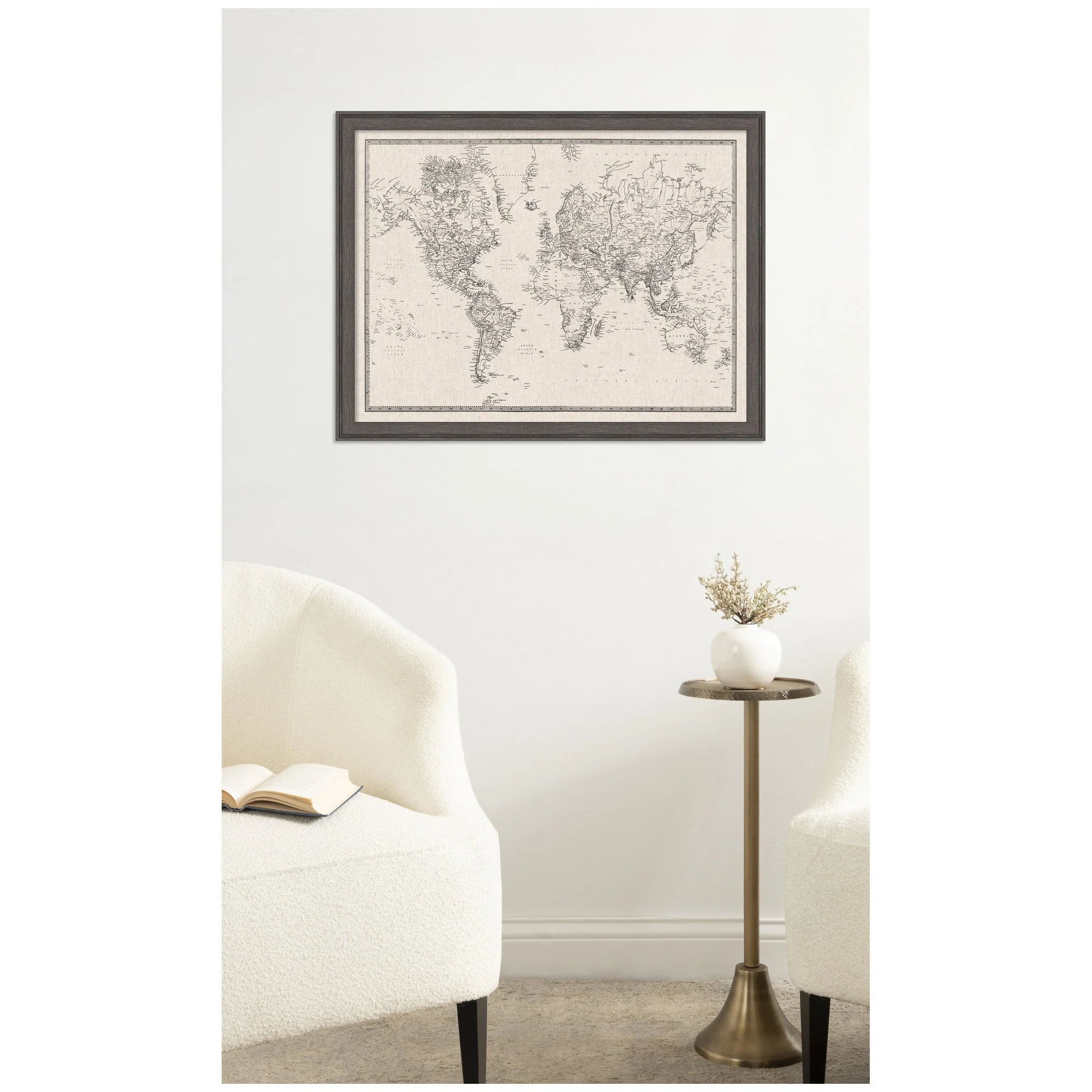 Framed Fabric Pinboard Vintage Black and White Linen World Map Wall Organization - Image 55
