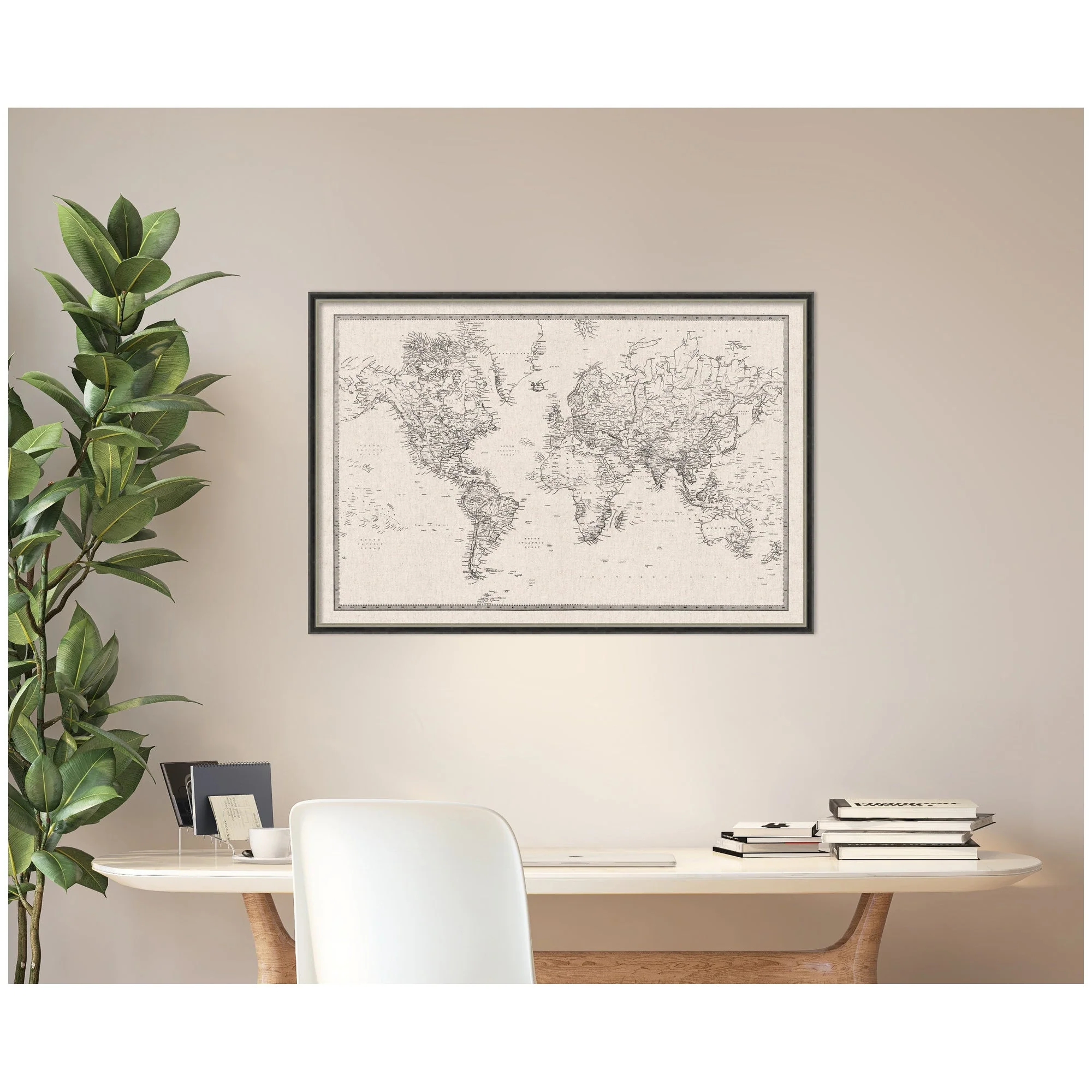 Framed Fabric Pinboard Vintage Black and White Linen World Map Wall Organization - Image 64