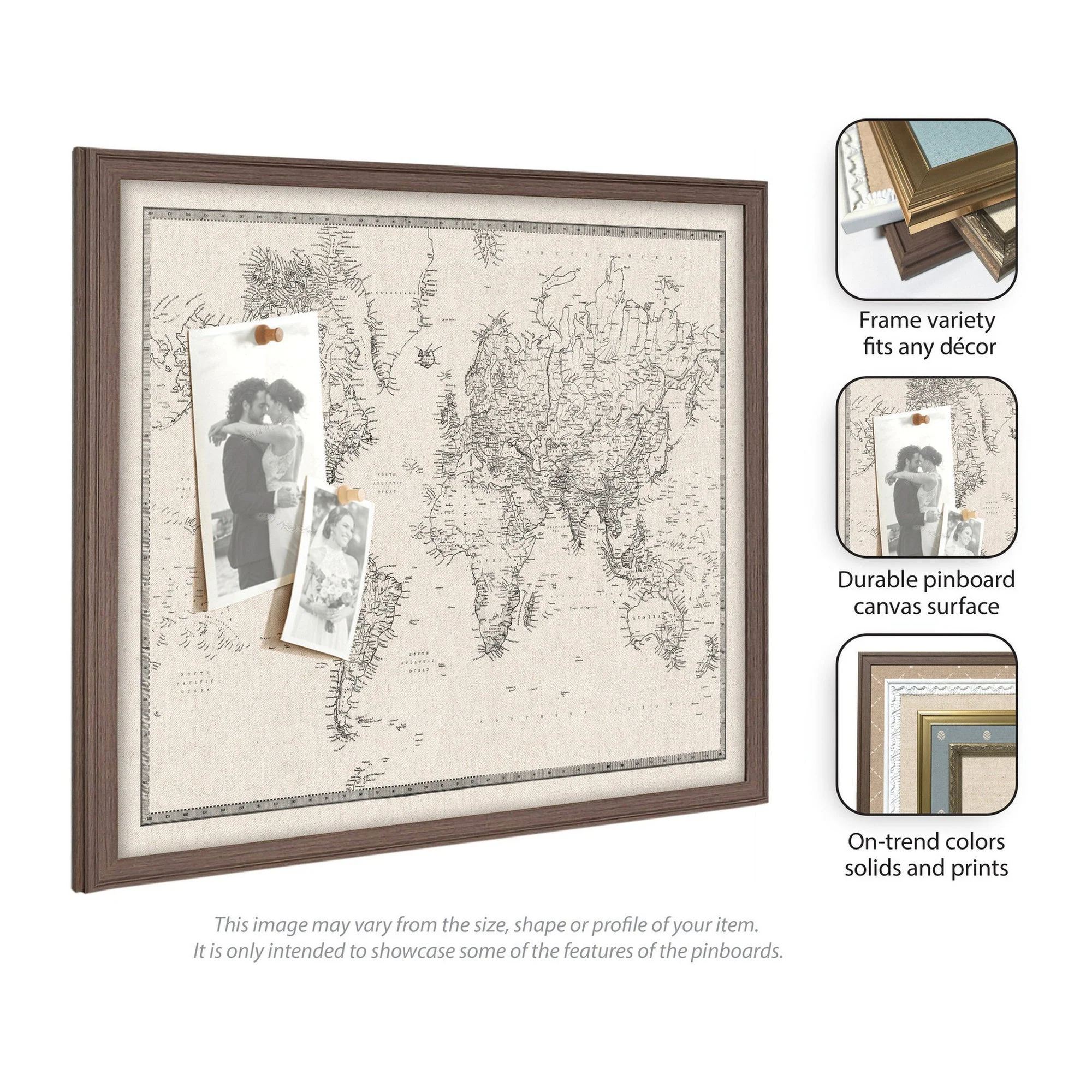 Framed Fabric Pinboard Vintage Black and White Linen World Map Wall Organization - Image 67