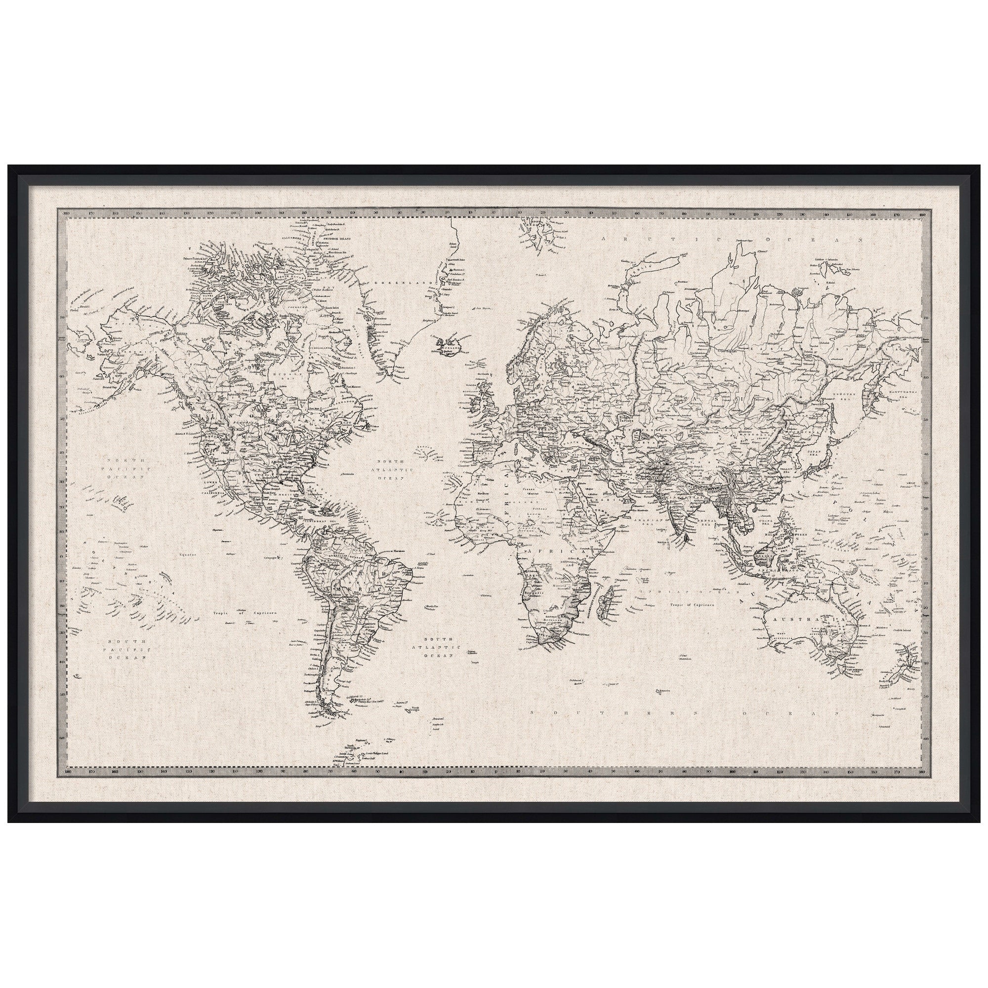 Framed Fabric Pinboard Vintage Black and White Linen World Map Wall Organization - Image 7