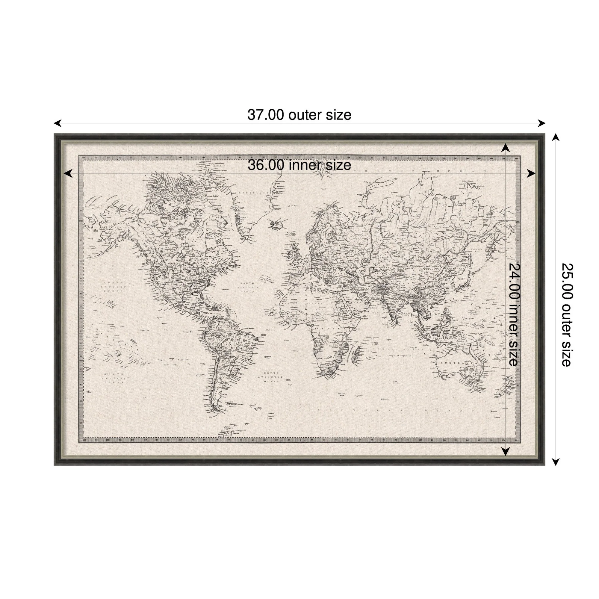 Framed Fabric Pinboard Vintage Black and White Linen World Map Wall Organization - Image 8