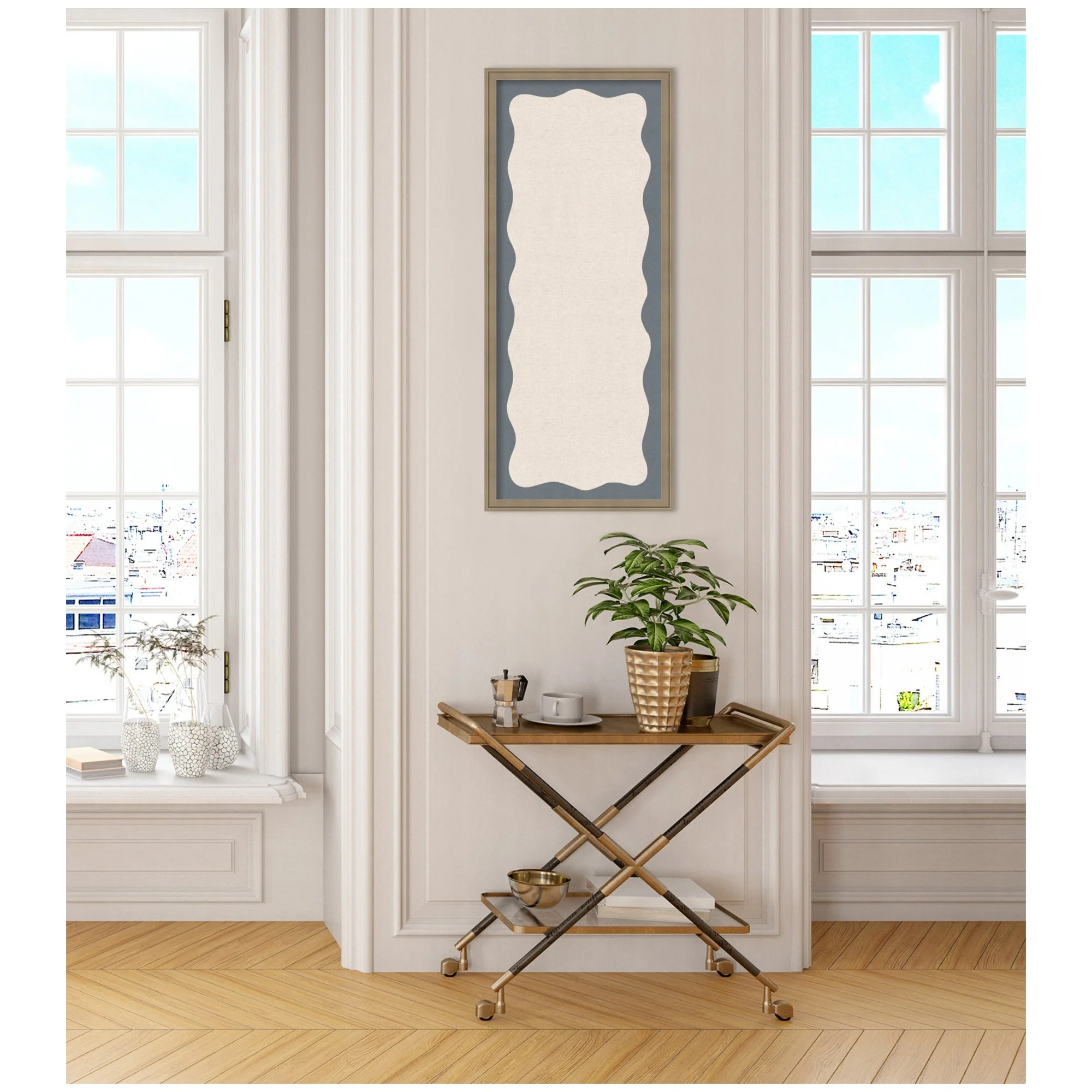 Framed Fabric Pinboard Wavy Linen and Smokey Blue Wall Organization - Image 10