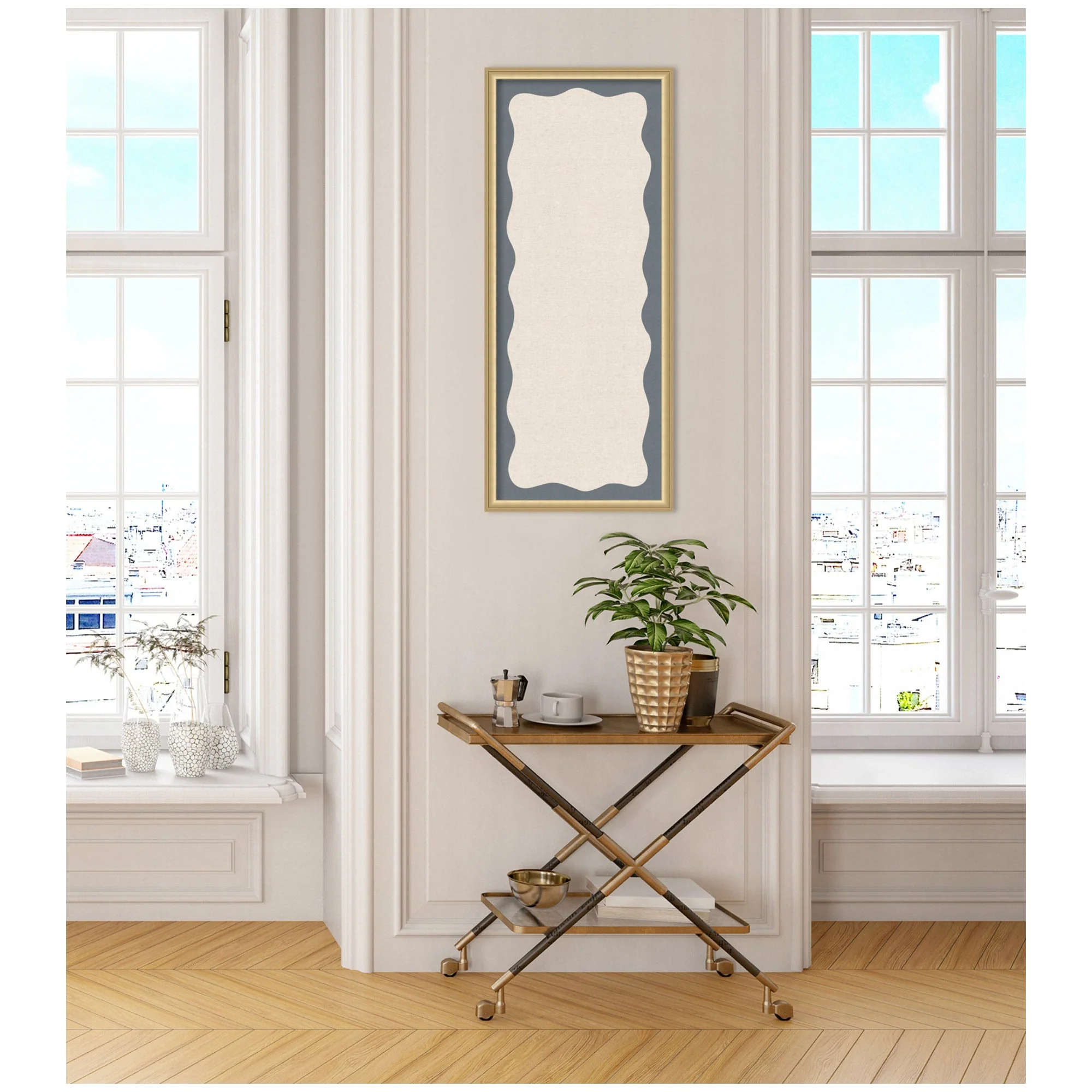 Framed Fabric Pinboard Wavy Linen and Smokey Blue Wall Organization - Image 12