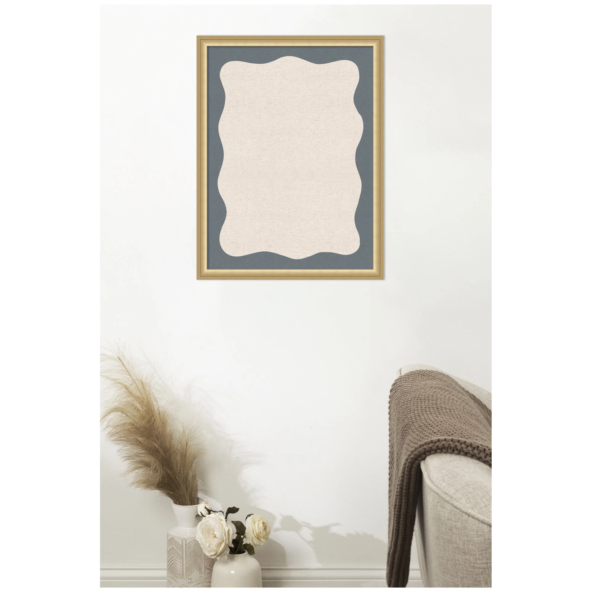 Framed Fabric Pinboard Wavy Linen and Smokey Blue Wall Organization - Image 22