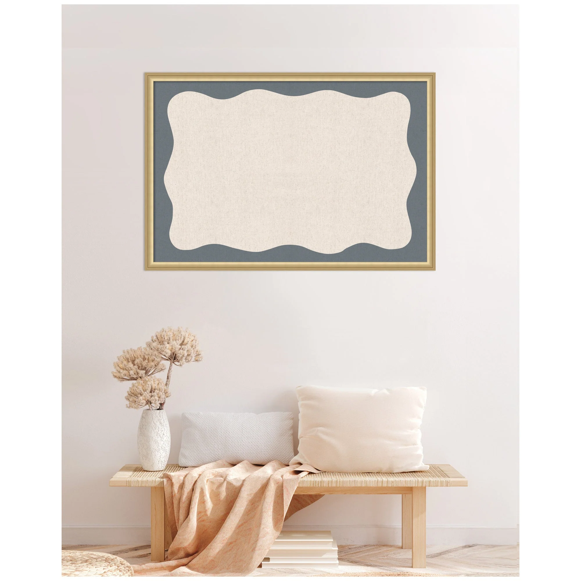 Framed Fabric Pinboard Wavy Linen and Smokey Blue Wall Organization - Image 24