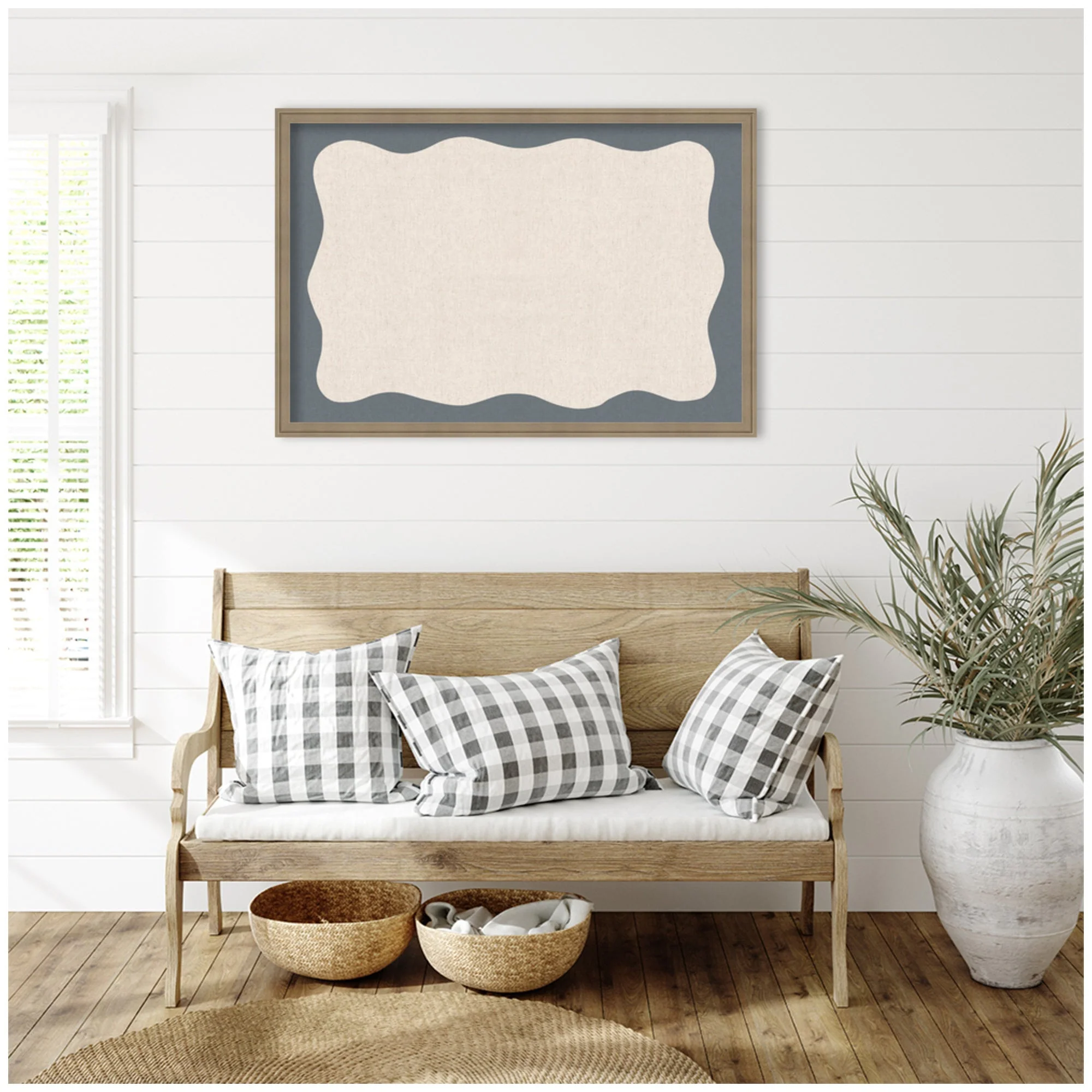 Framed Fabric Pinboard Wavy Linen and Smokey Blue Wall Organization - Image 27