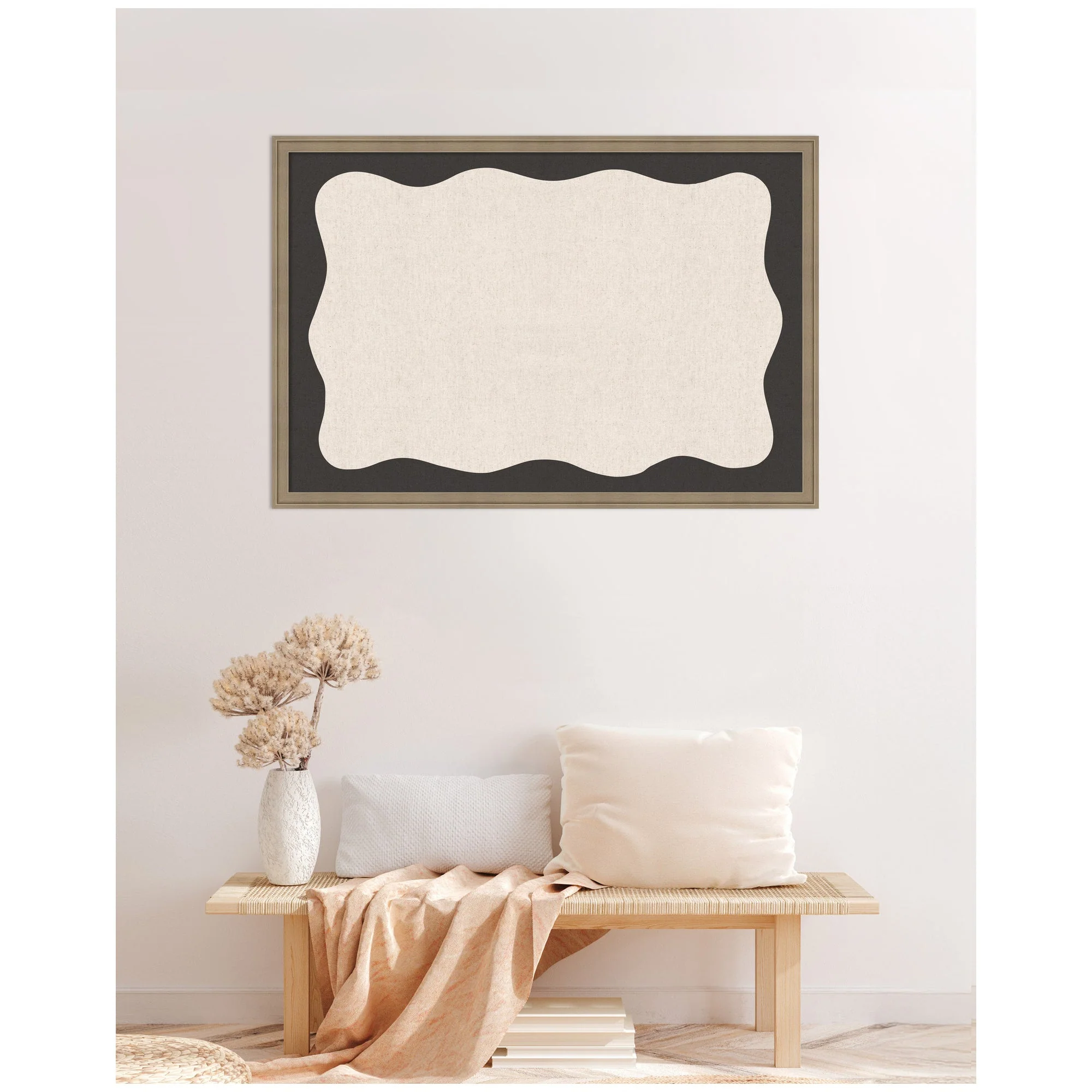 Framed Fabric Pinboard Wavy Linen Light and Black Wall Organization - Image 17
