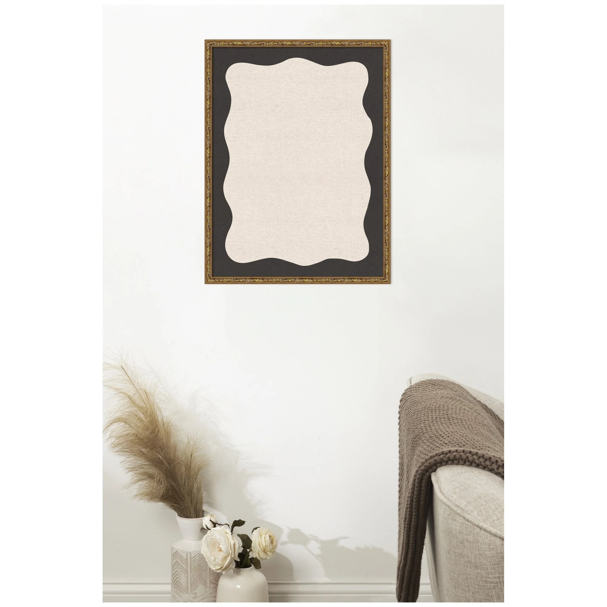 Framed Fabric Pinboard Wavy Linen Light and Black Wall Organization - Image 19