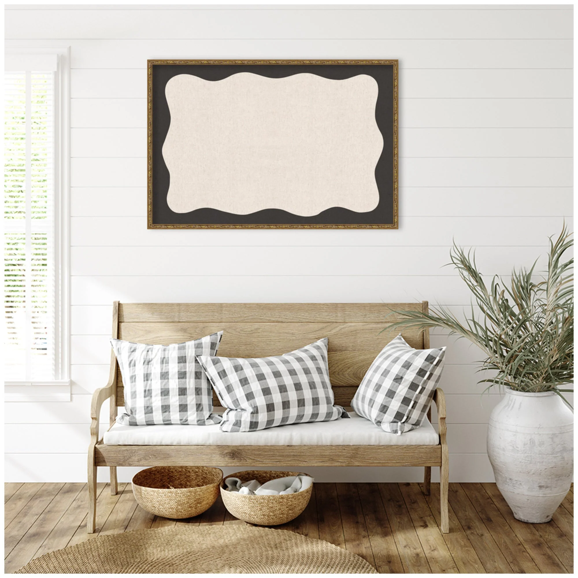 Framed Fabric Pinboard Wavy Linen Light and Black Wall Organization - Image 24