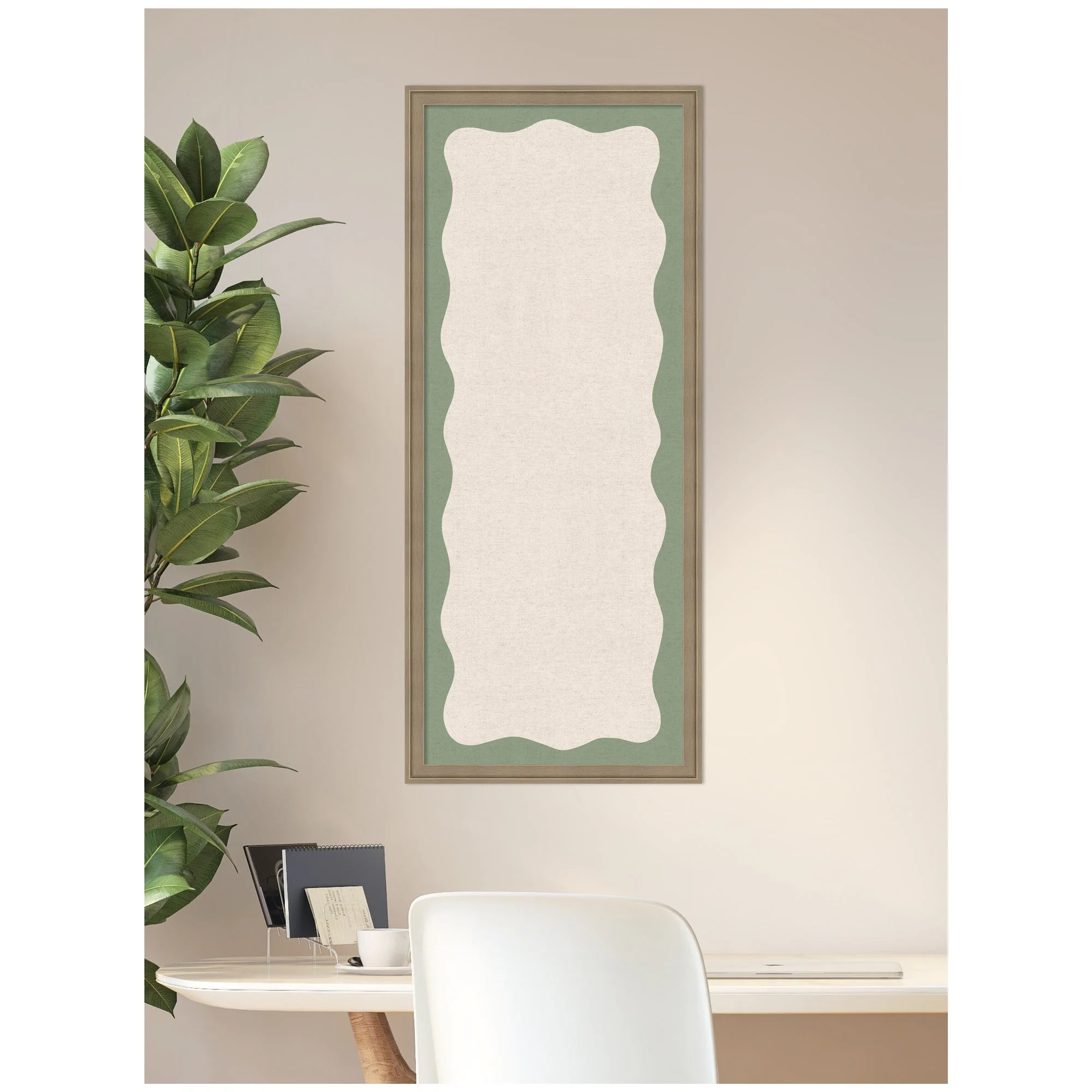 Framed Fabric Pinboard Wavy Neutral Linen and Green Wall Organization - Image 24