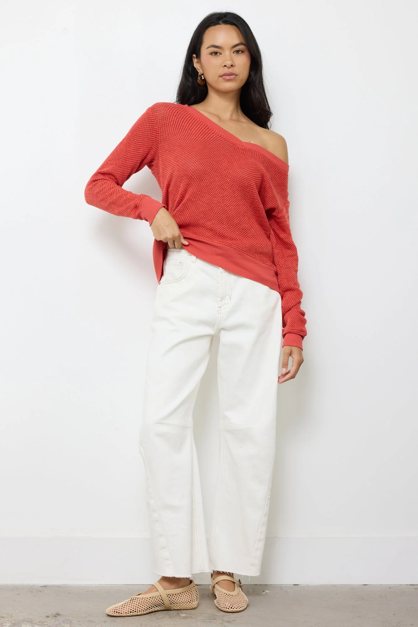 Gabrielle V Neck Mesh Pullover