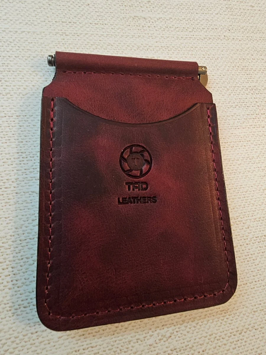 Leather Money Clip Wallet - Black/Red Stitching - Image 7