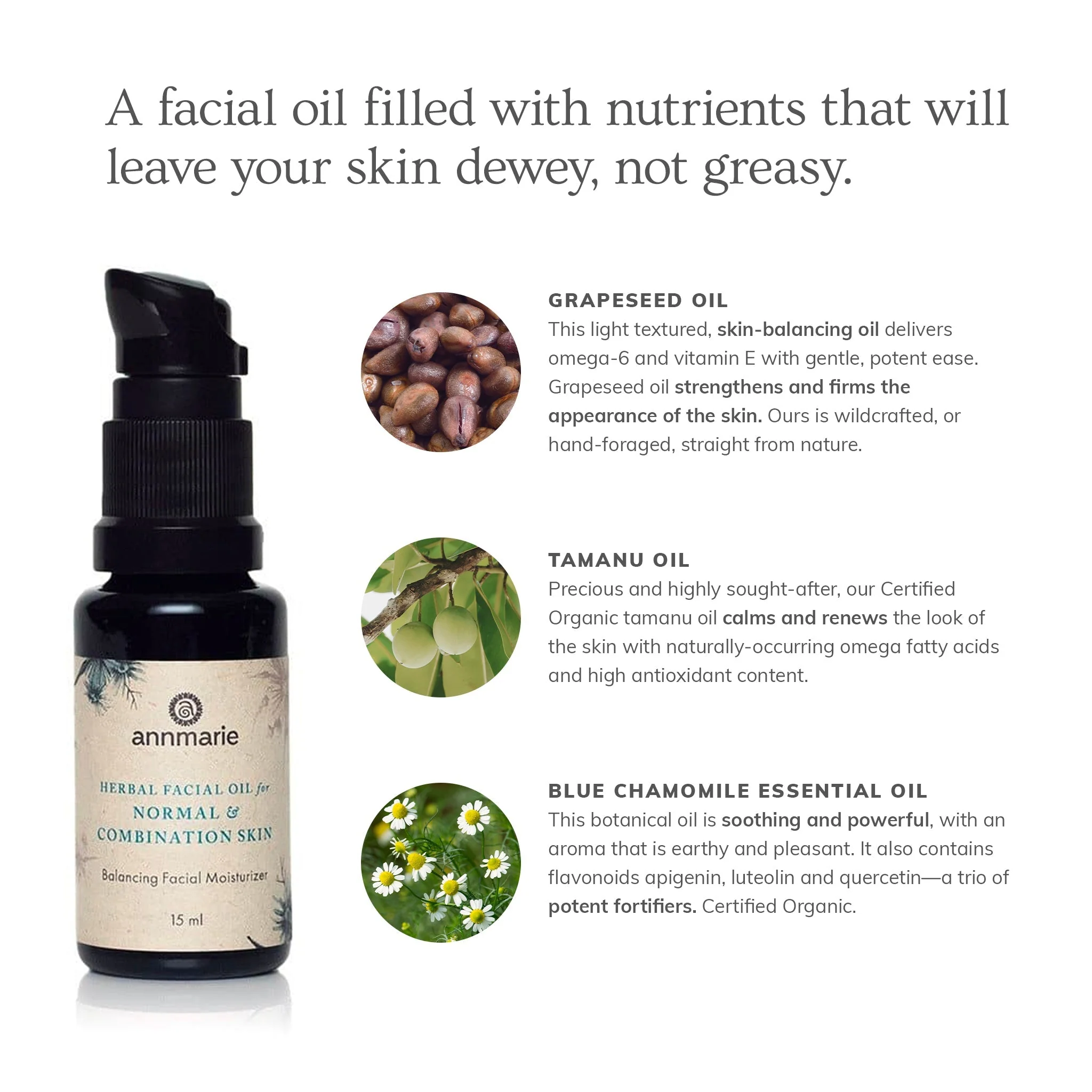 Herbal Facial Oil for Normal & Combination Skin - 0.5 Oz - Image 2