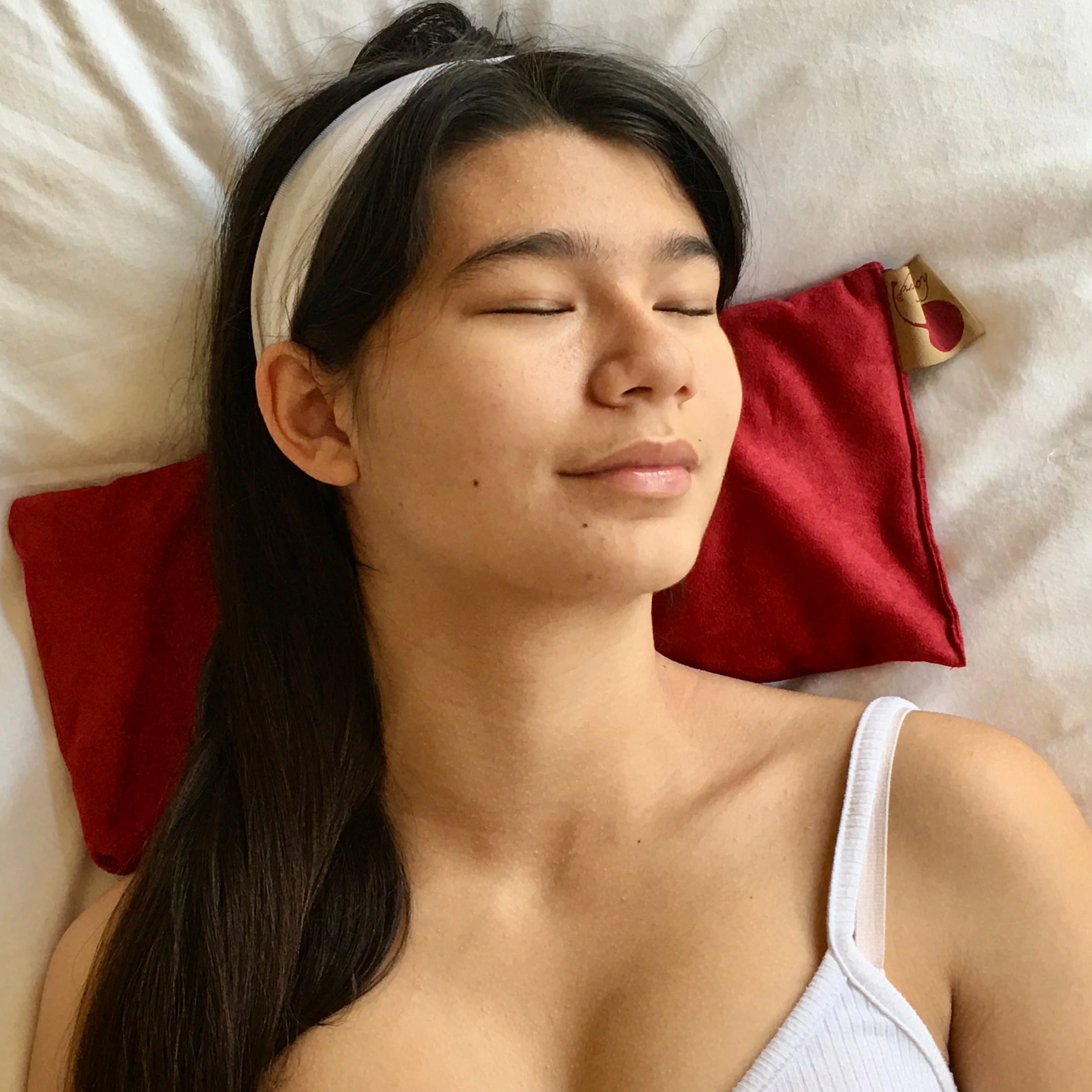 Hot Cherry Cervical Neck Pillow - Red Ultra-Suede - Image 5