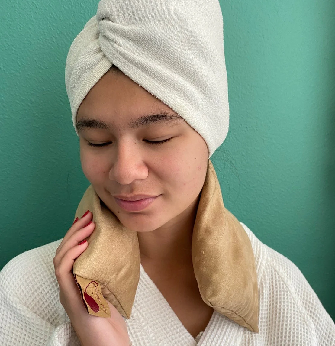 Hot Cherry Neck Wrap - Plush Tan Ultra-Suede - Image 2