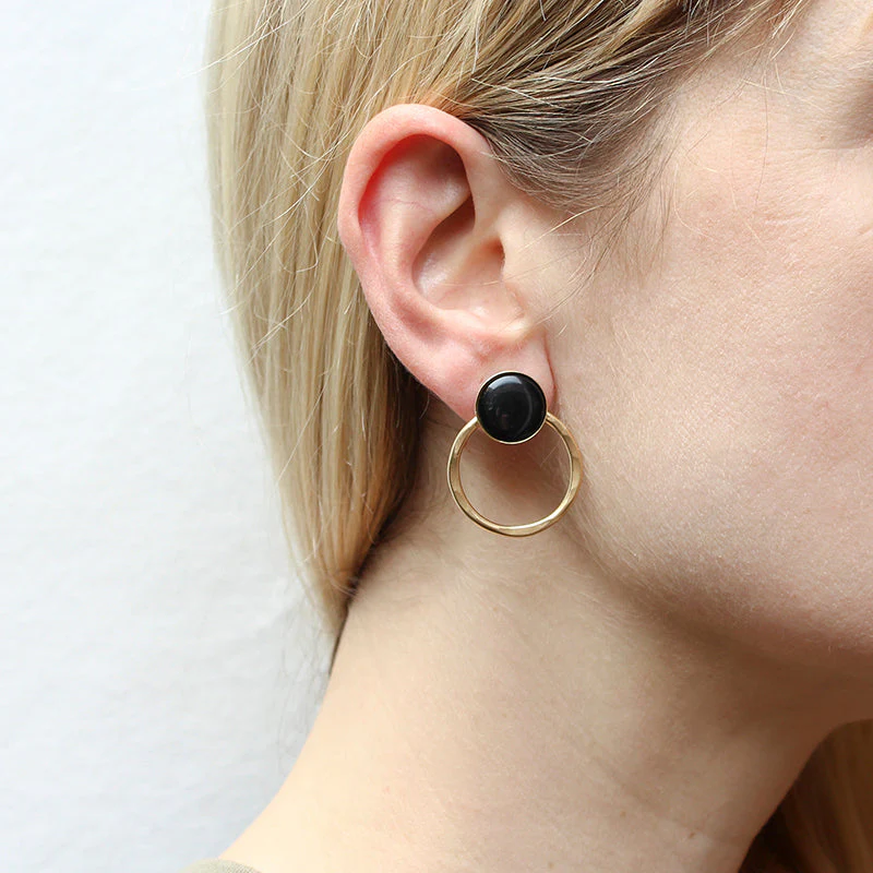 Large Black Cabochon with Ring Clip or Post Earring - Image 2